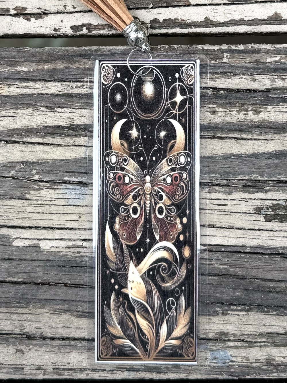 Hand Crafted double-sided laminated bookmark with faux leather tassel